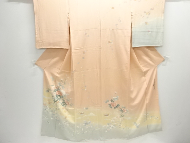 ys7237847; 手描友禅 枝花模様一つ紋訪問着(重ね衿付き)